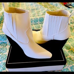 White Vegan Leather Cowboy Ankle Boots Size 10
